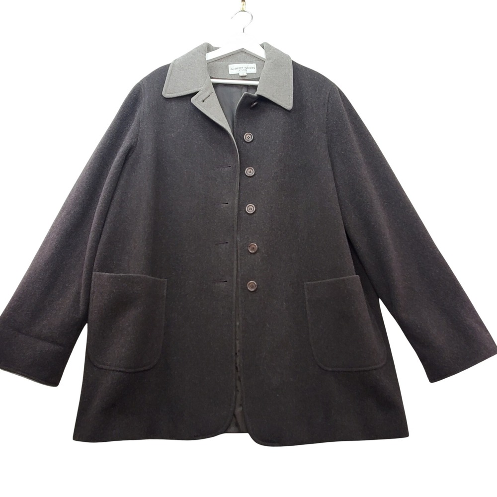 Albert Nipon Studio Wool Coat Womens 16 Brown Vintage 100% Wool USA Quiet Luxury